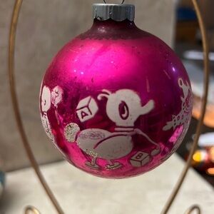 Vintage Pink Christmas Ornament Stenciled Children’s Toys Shiny Brite